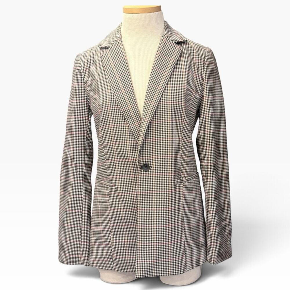 Lucky Brand Houndstooth Plaid Single Button Blazer Sz S Preppy Heritage Classic